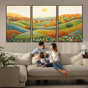 YAYOI KUSAMA Colorful Dot Art Landscape Canvas - Framed