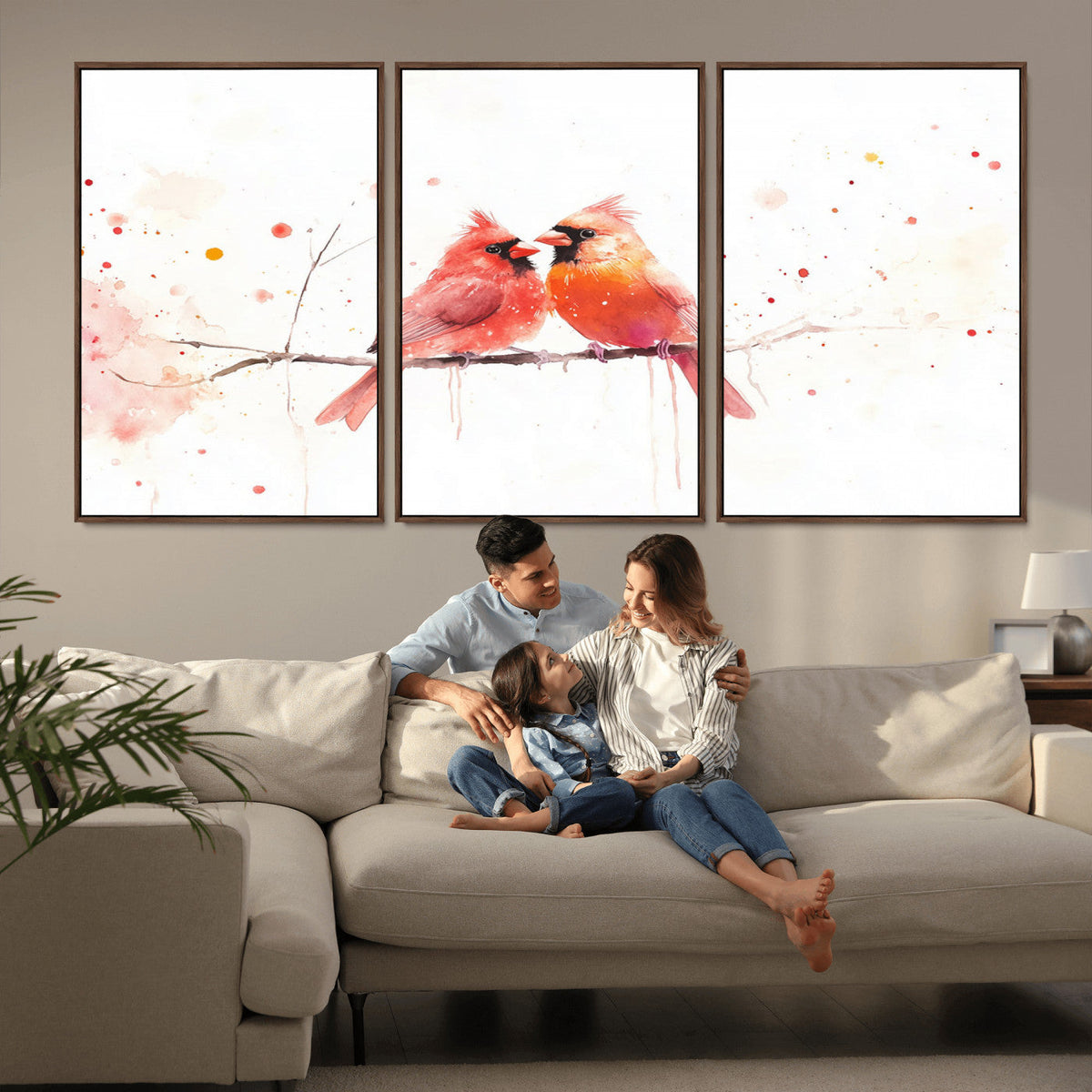 Cardinal Bird Canvas Wall Art - Male and Female Cardinal