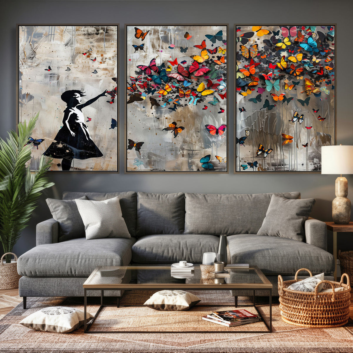 Butterfly Girl Wall Art – Vibrant Street Style Canvas Print,