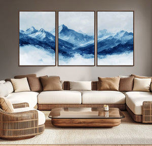 Blue Mountains Wall Art – Framed Snowy Range Canvas Artwork,