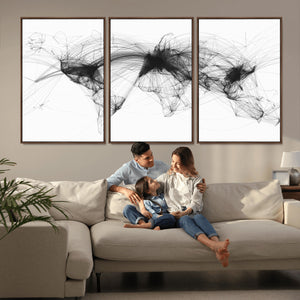 Flight Routes Air Traffic Map Canvas Wall Art - Framed -