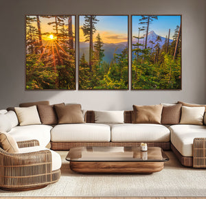 Forest Sunset Wall Art Canvas Print, Glowing Evening Light