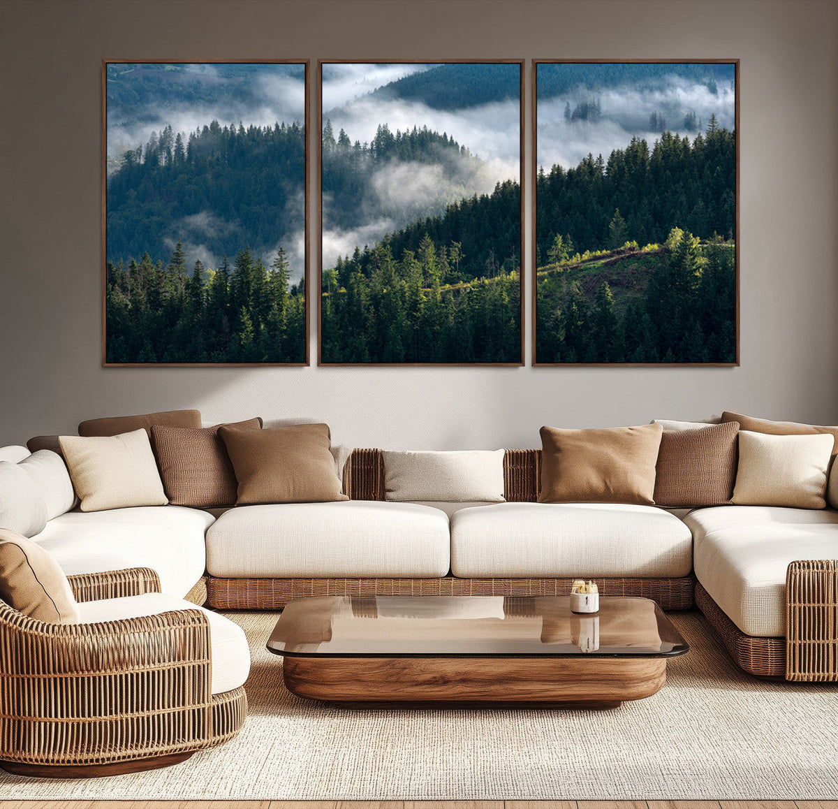 Misty Forest Wall Art Canvas Print – Pine Hills Foggy Trees
