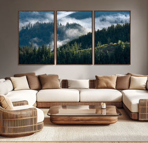 Misty Forest Wall Art Canvas Print – Pine Hills Foggy Trees