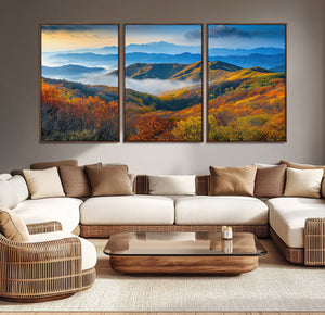 Autumn Mountains Wall Art Canvas Print – Foggy Peaks