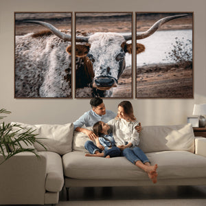 Texas Longhorn Wall Art Canvas Print – Framed Spotted Bull