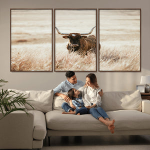 Texas Longhorn Wall Art Canvas Print – Framed Brown Horned