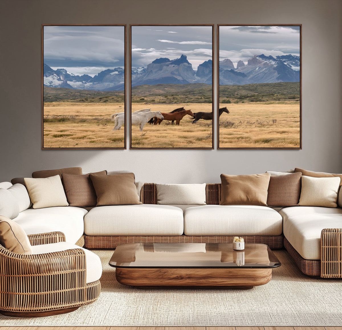 Grand Teton Park Wild Horses Wall Art Canvas Print – Framed