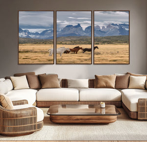 Grand Teton Park Wild Horses Wall Art Canvas Print – Framed