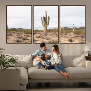 Saguaro Cactus Wall Art – Framed Desert Canvas Artwork,