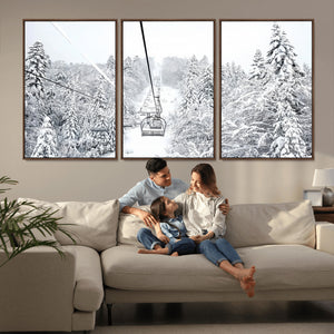 Snowy Ski Lift Wall Art – Framed Winter Mountain Canvas