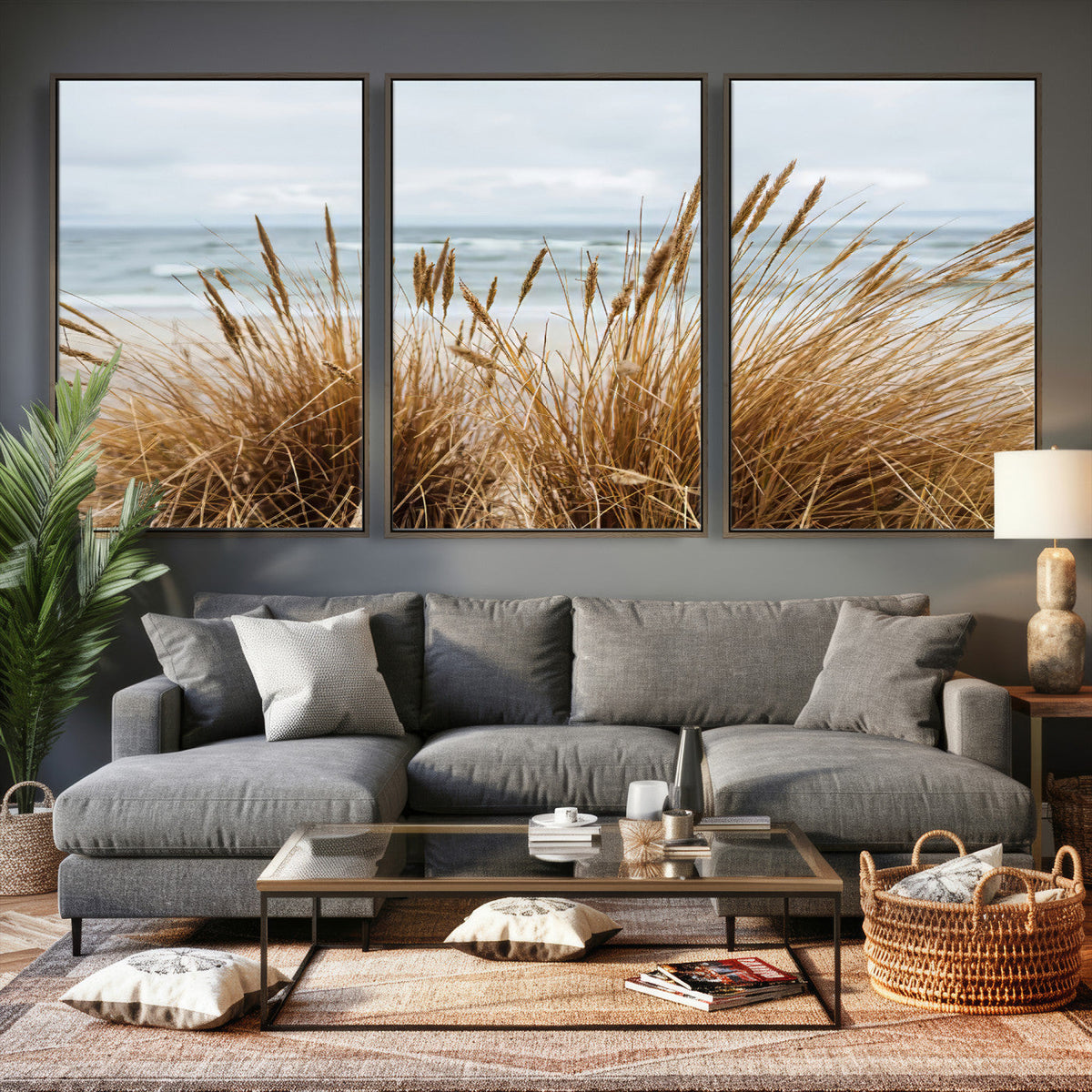 Beach Grass Wall Art Canvas Print – Framed Coastal Dunes Art