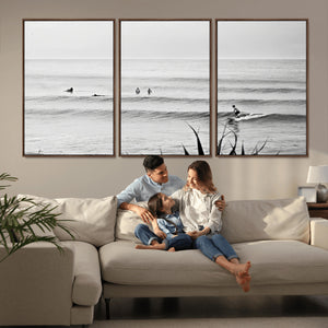 Surfer Silhouette Wall Art – Framed Calm Ocean Canvas