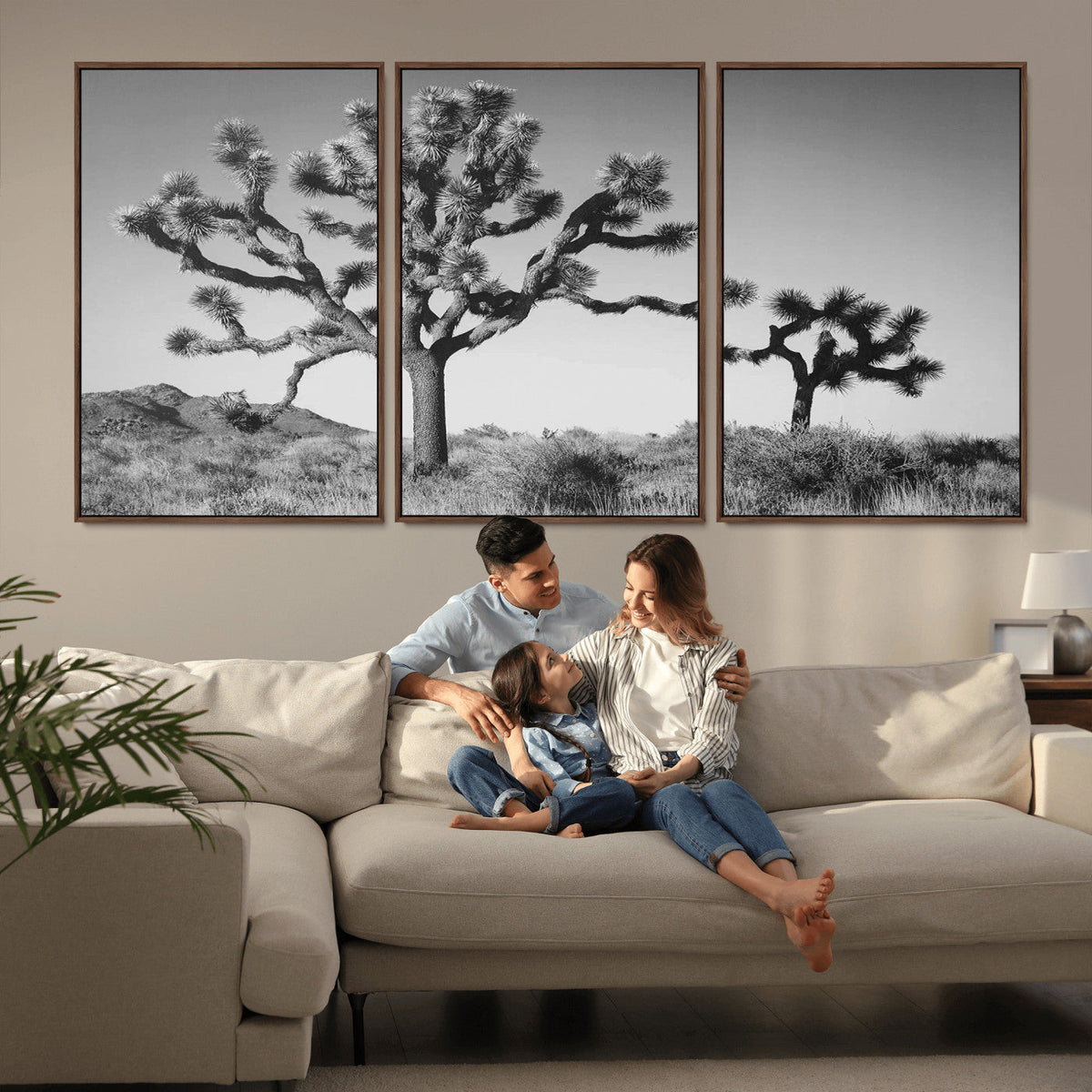 Joshua Tree Wall Art Canvas Print – Framed Monochrome Desert