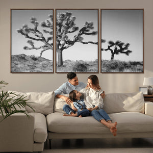 Joshua Tree Wall Art Canvas Print – Framed Monochrome Desert