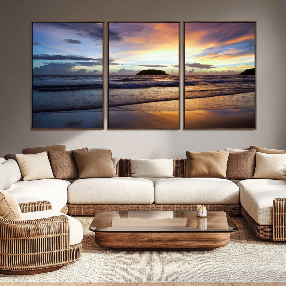 Beach Sunset Wall Art Canvas Print – Tropical Ocean Waves