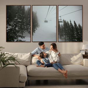Ski Lift Wall Art Canvas Print – Snowy Pines Misty Landscape