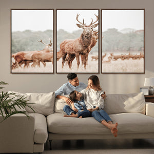 Rustic Nature Wall Art Canvas Print – Stag Woodland Framed