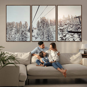 Frosty Pines Wall Art Canvas Print – Framed Cozy Cabin Ski