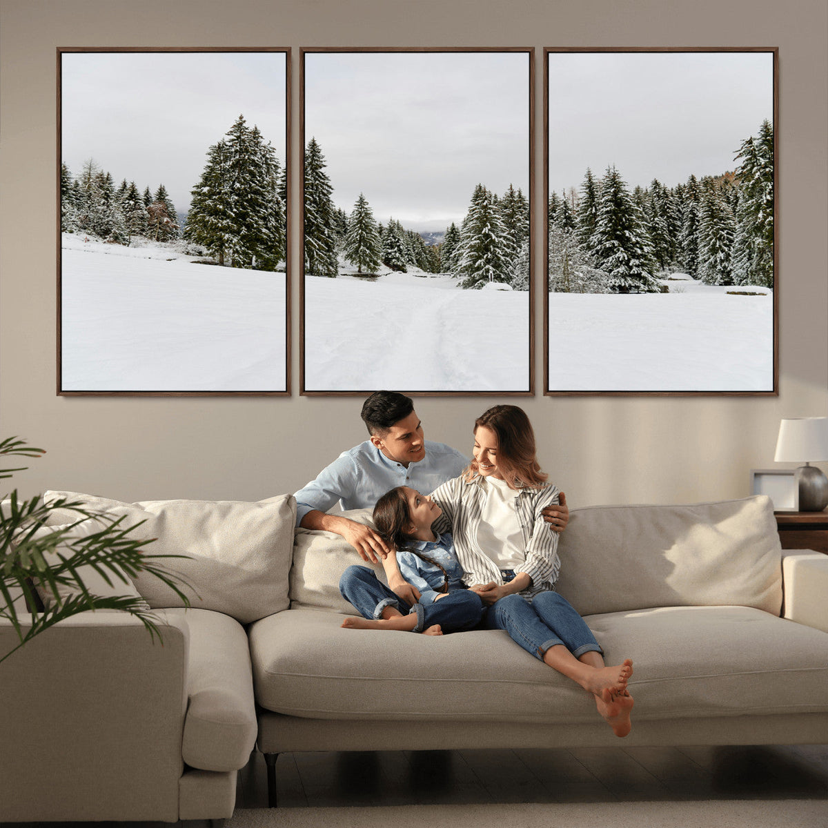 Frosty Pines Wall Art Canvas Print – Framed Silent Snowfall