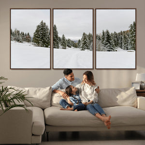 Frosty Pines Wall Art Canvas Print – Framed Silent Snowfall