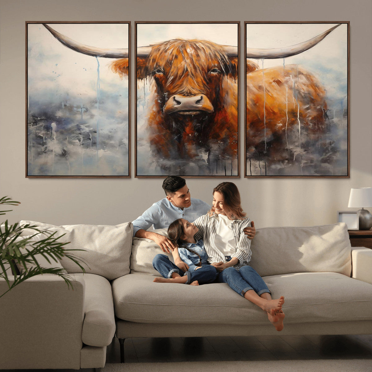 Scottish Highland Wall Art Canvas Print, Framed Longhorn Art