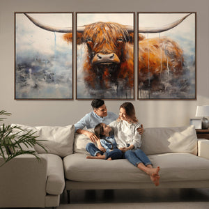 Scottish Highland Wall Art Canvas Print, Framed Longhorn Art