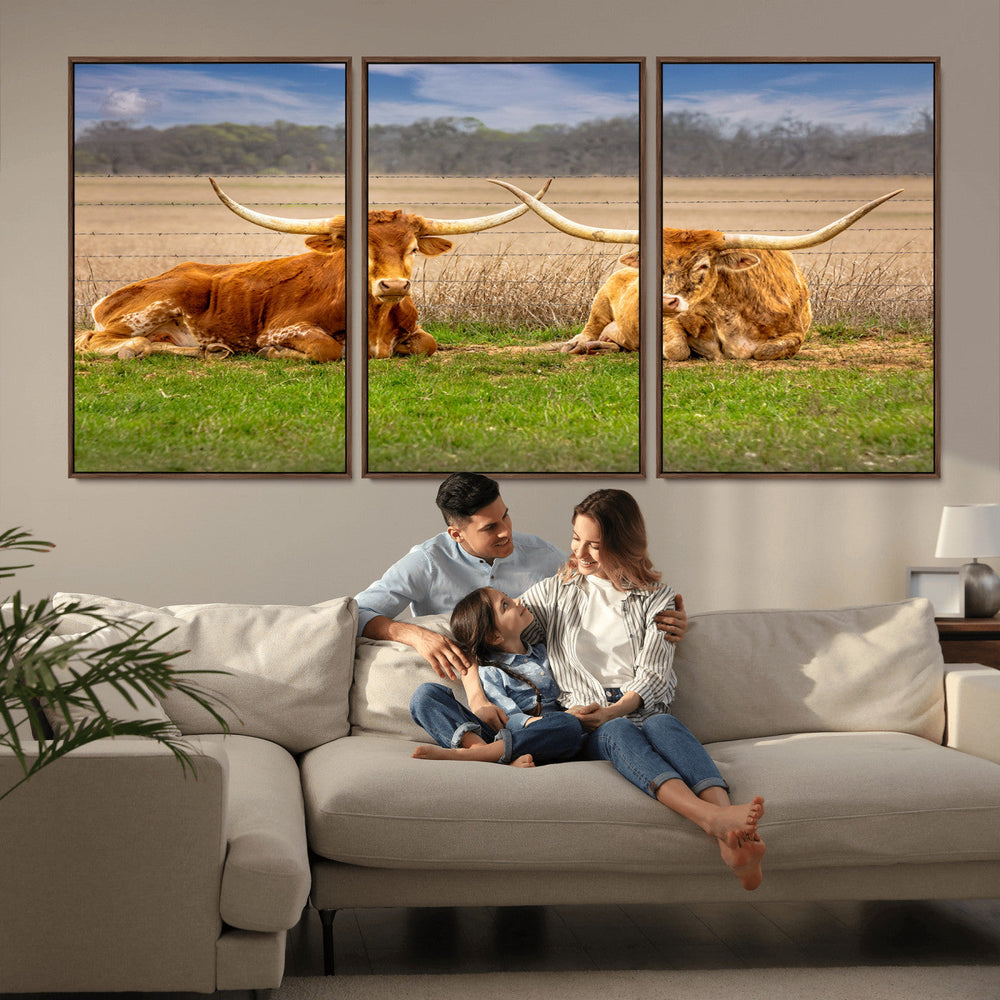 Texas Longhorn Pair Wall Art Canvas Print – Peaceful Rustic