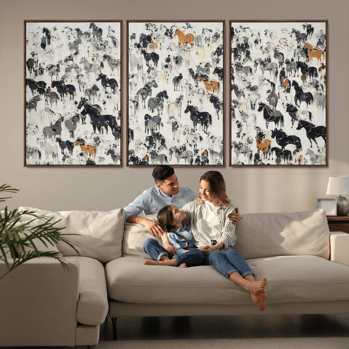 Wild Horse Stampede Wall Art Canvas Print – Monochrome