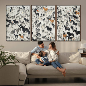 Wild Horse Stampede Wall Art Canvas Print – Monochrome