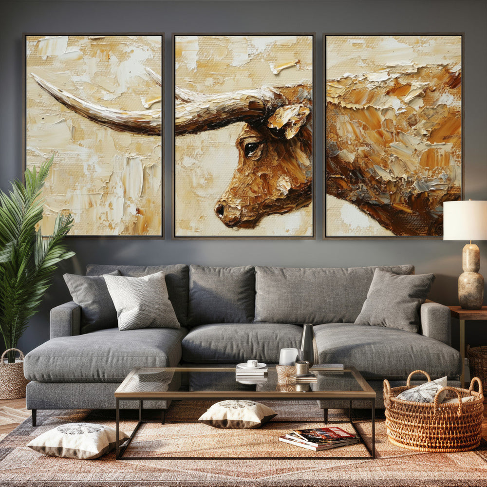 Rustic Longhorn Bull Wall Art Canvas Print – Vintage Western
