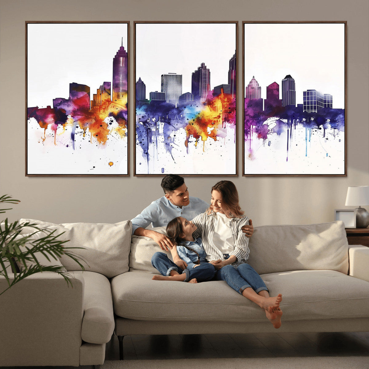 Atlanta Skyline Wall Art Canvas Print – Framed Colorful