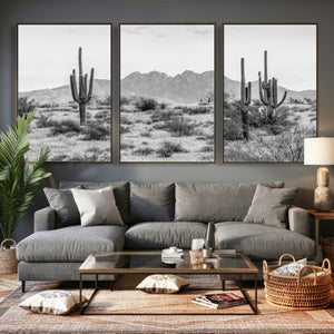 Black White Arizona Desert Canvas Wall Art Cactus Farmhouse