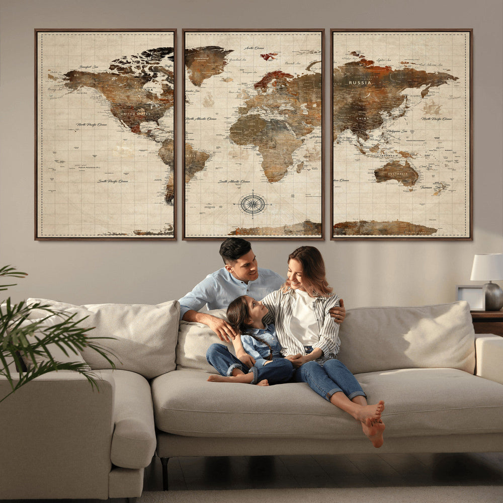 World Map Canvas Print – Framed Detailed Map of the World