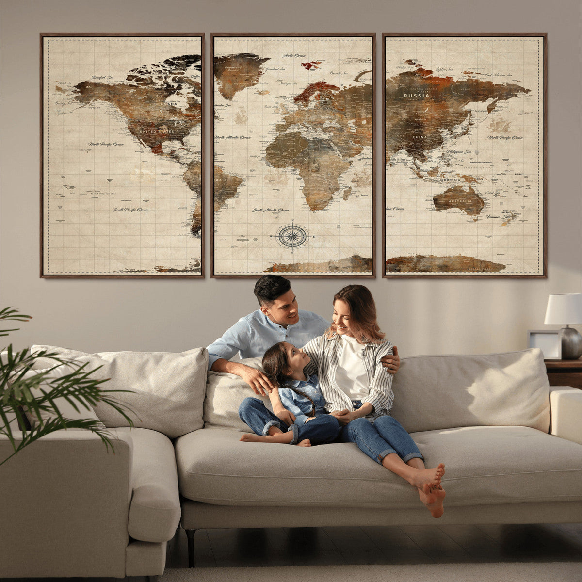 World Map Canvas Print – Framed Detailed Map of the World