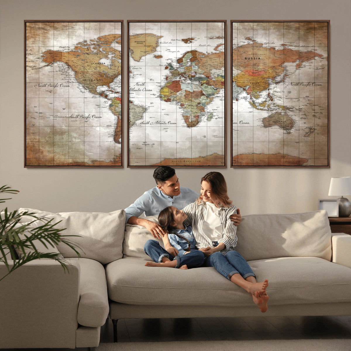 Vibrant Watercolor World Map Canvas Wall Art – Framed Travel