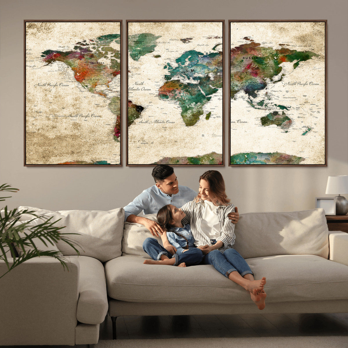 World Map Canvas Print – Framed Detailed Map of the World