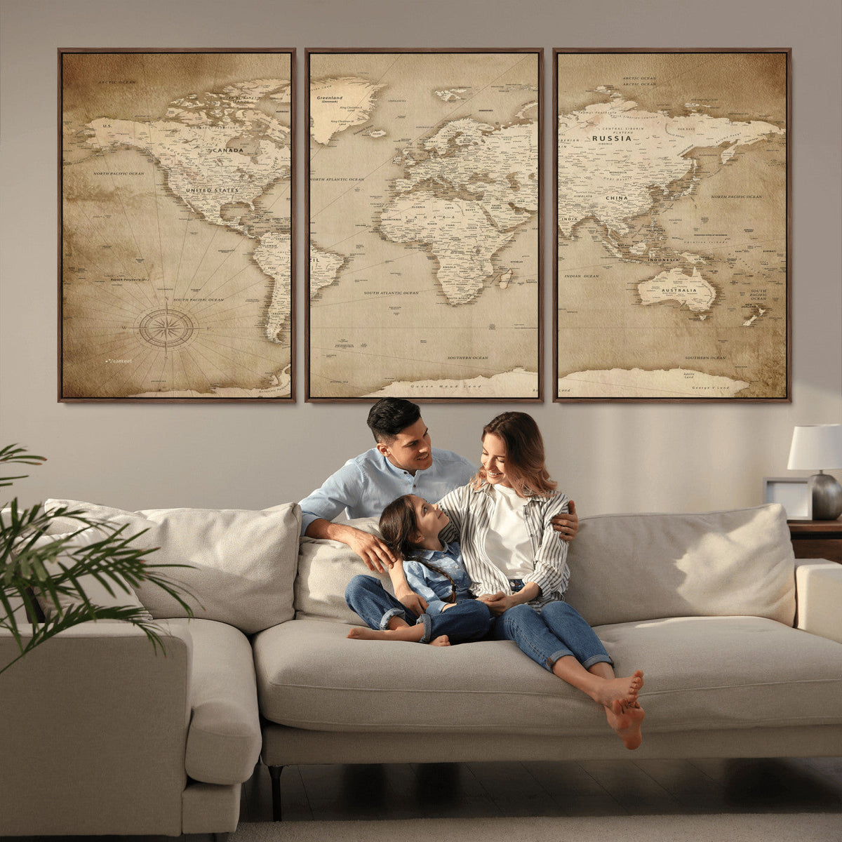 Colorful Watercolor World Map Canvas Wall Art – Framed