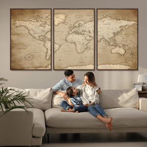 Colorful Watercolor World Map Canvas Wall Art – Framed
