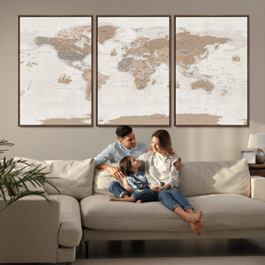 Framed Large World Map Canvas Print for Office Decor