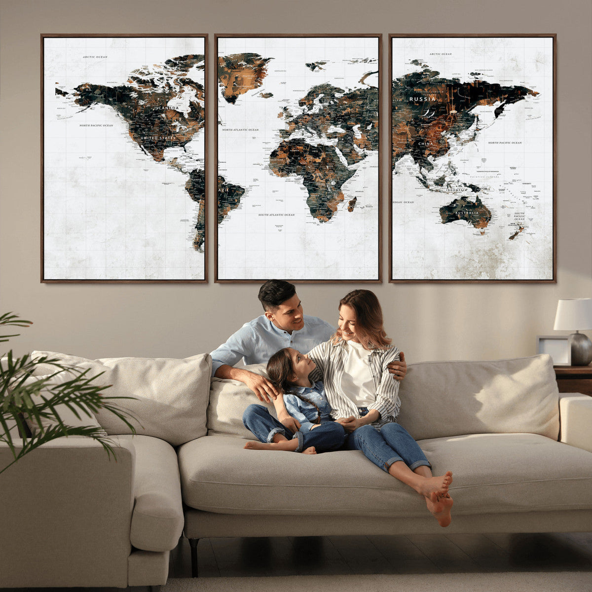 Large World Map Canvas Print – Framed Travel Map Wall Art