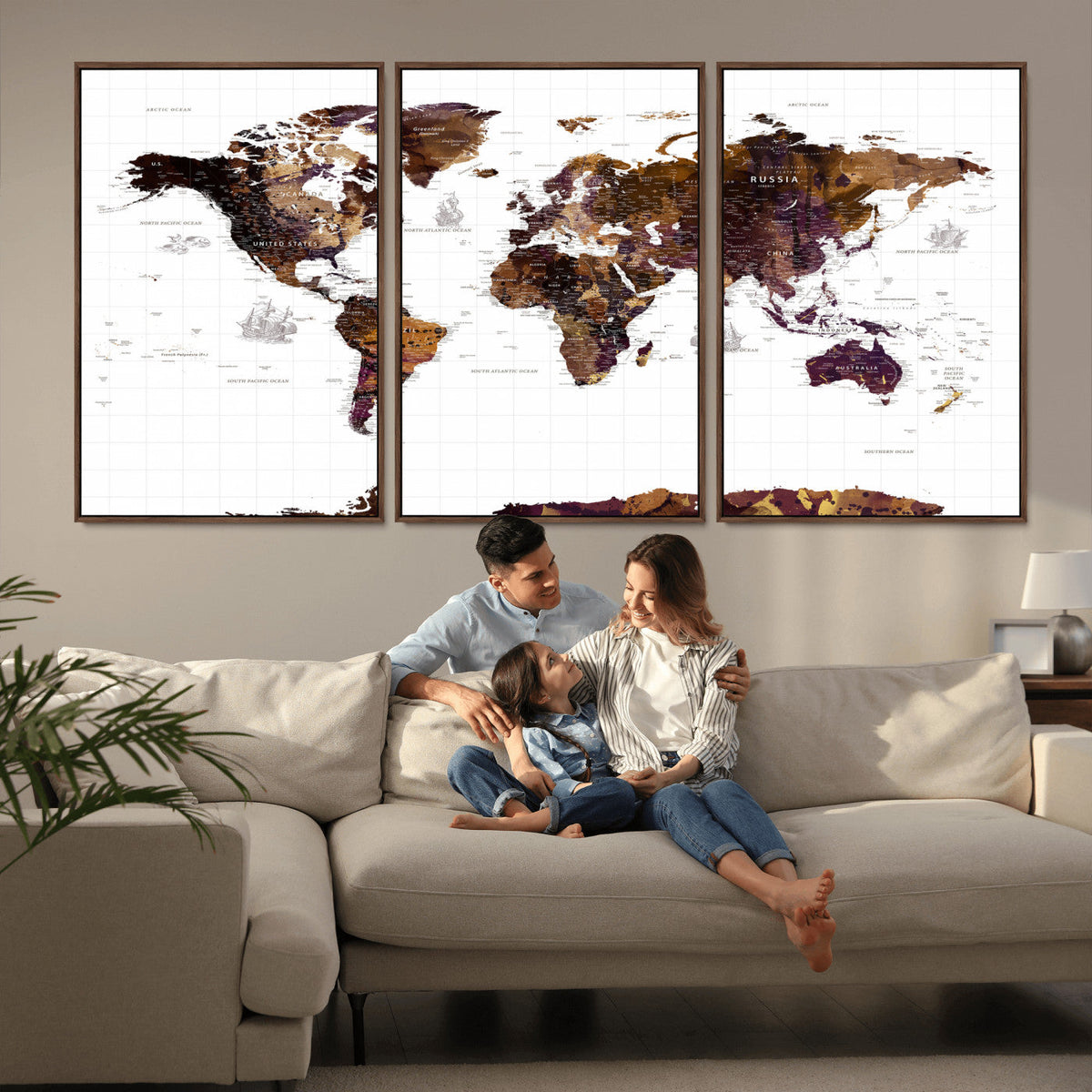 Rustic World Map Wall Art Canvas Print | Large World Map on