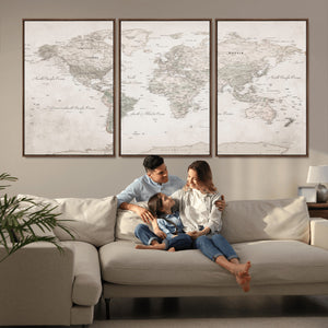 Antique Style World Map Canvas Print - Vintage Detailed