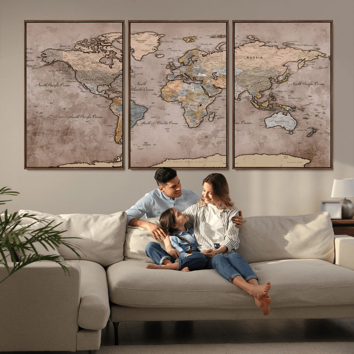 Grunge World Map Canvas Wall Art - Vintage Aged World Map
