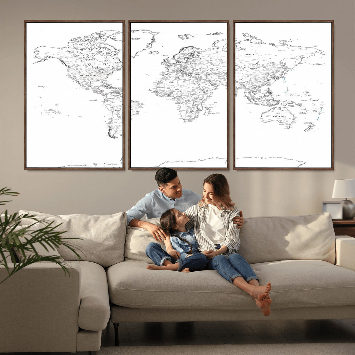 World Map Canvas Print – Framed Modern Detailed Map of the