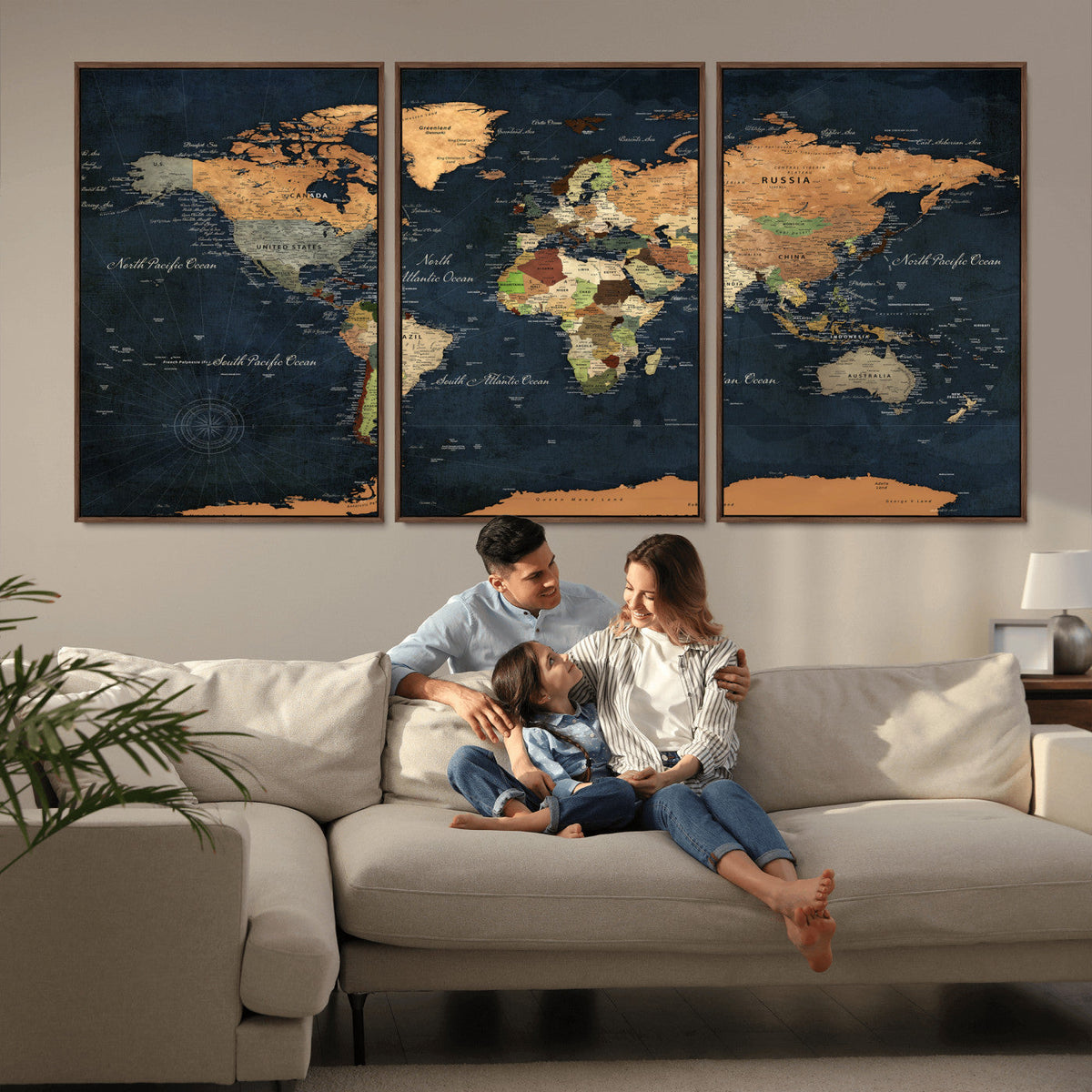 Vintage World Map Canvas Wall Art – Detailed Map with