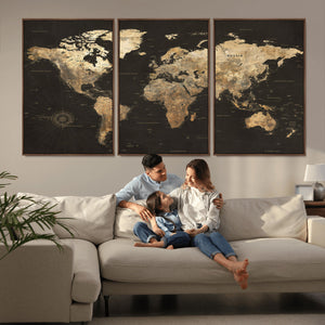 Framed World Map with Pin Canvas Print – Detailed World Map
