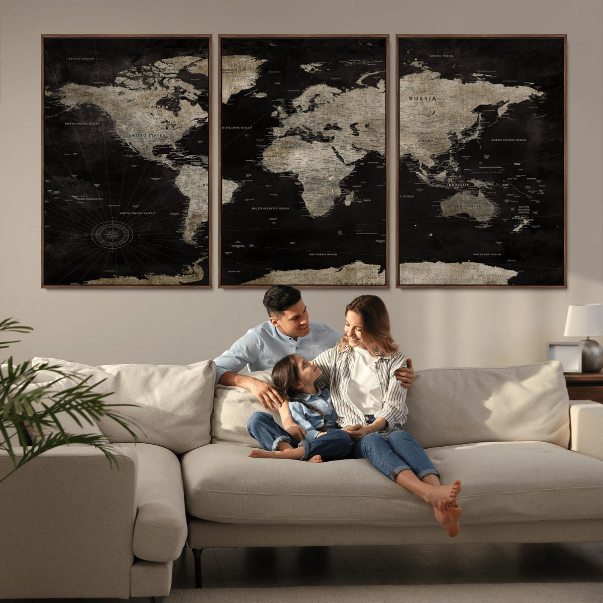 Detailed World Map Wall Art Print - Large Framed World Map