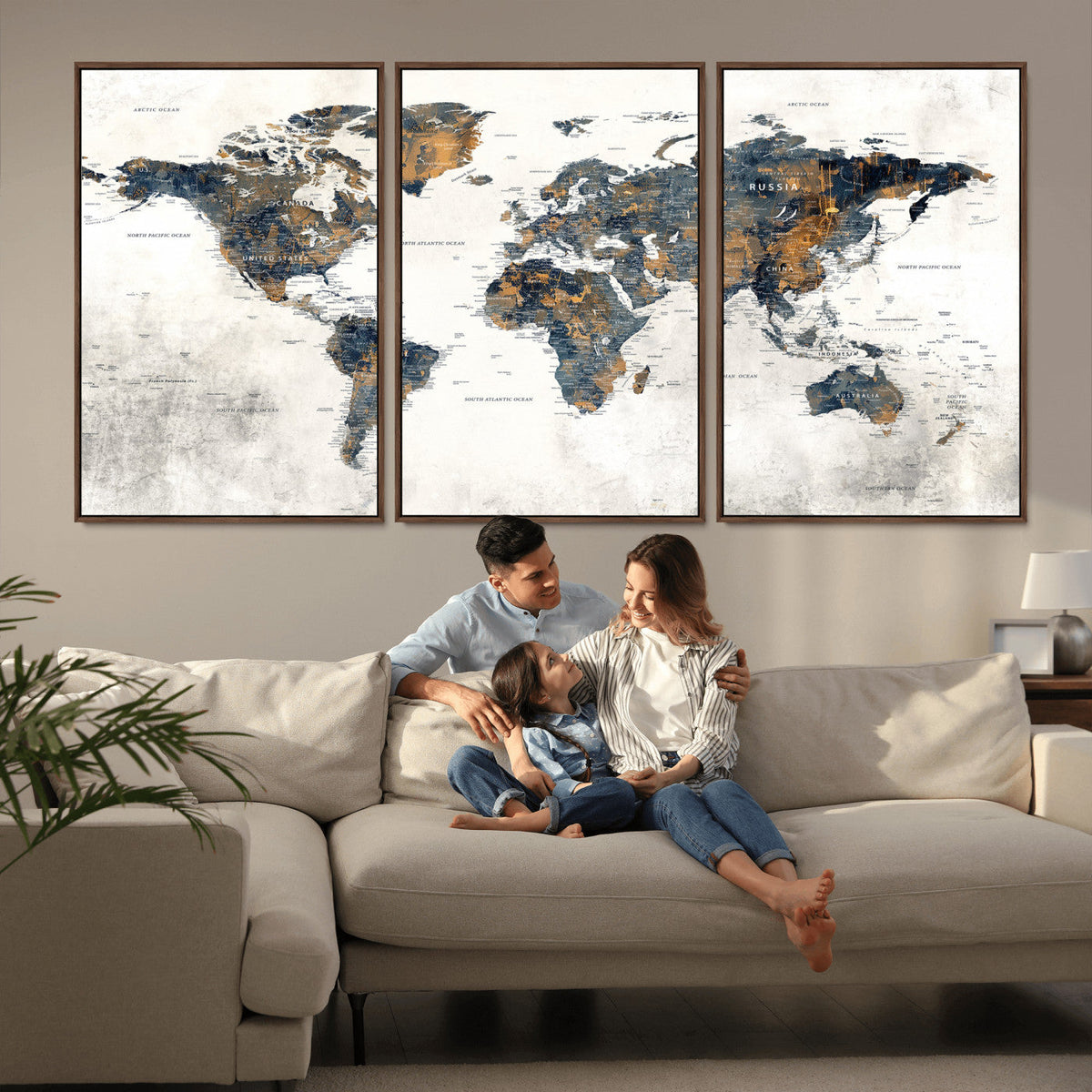 World Map Wall Art Canvas Print for Office Wall Decor