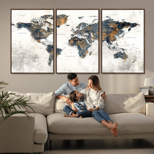 World Map Wall Art Canvas Print for Office Wall Decor